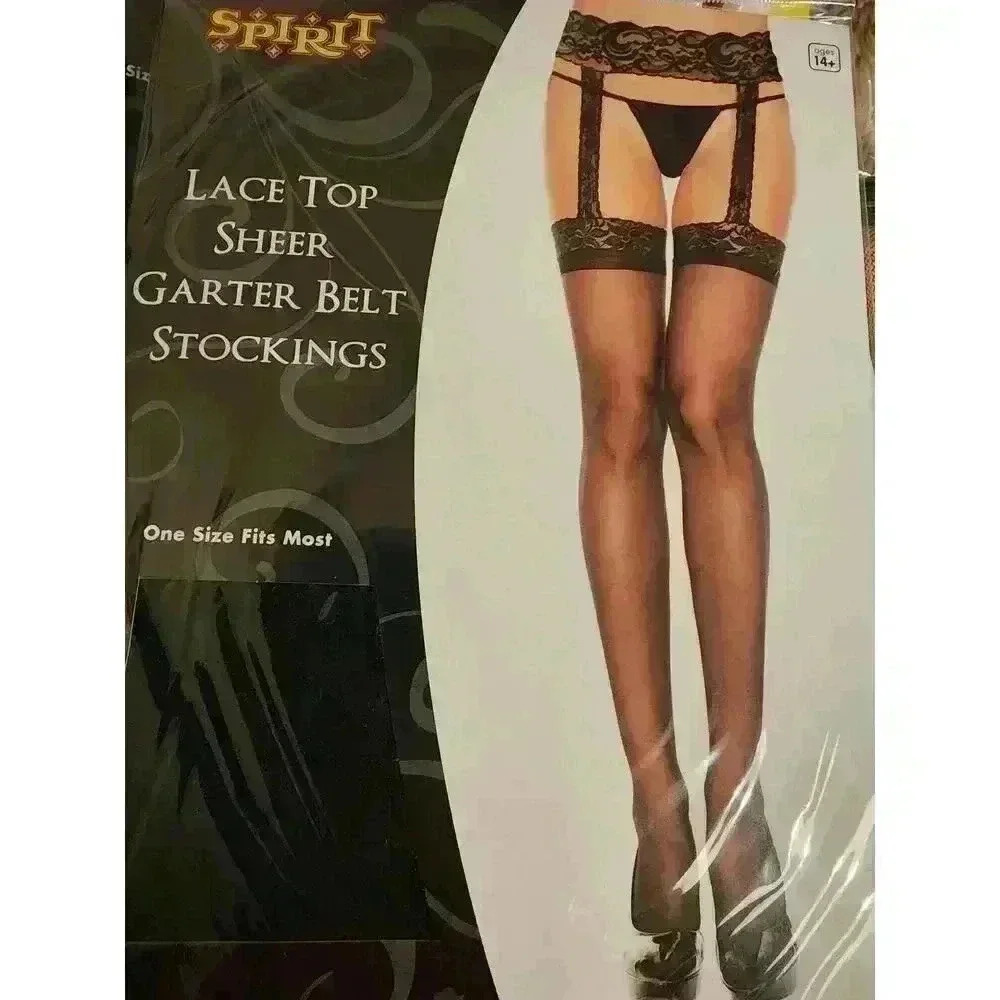Lace Top Sheer Garter Belt Stockings - Picture 2 of 3
